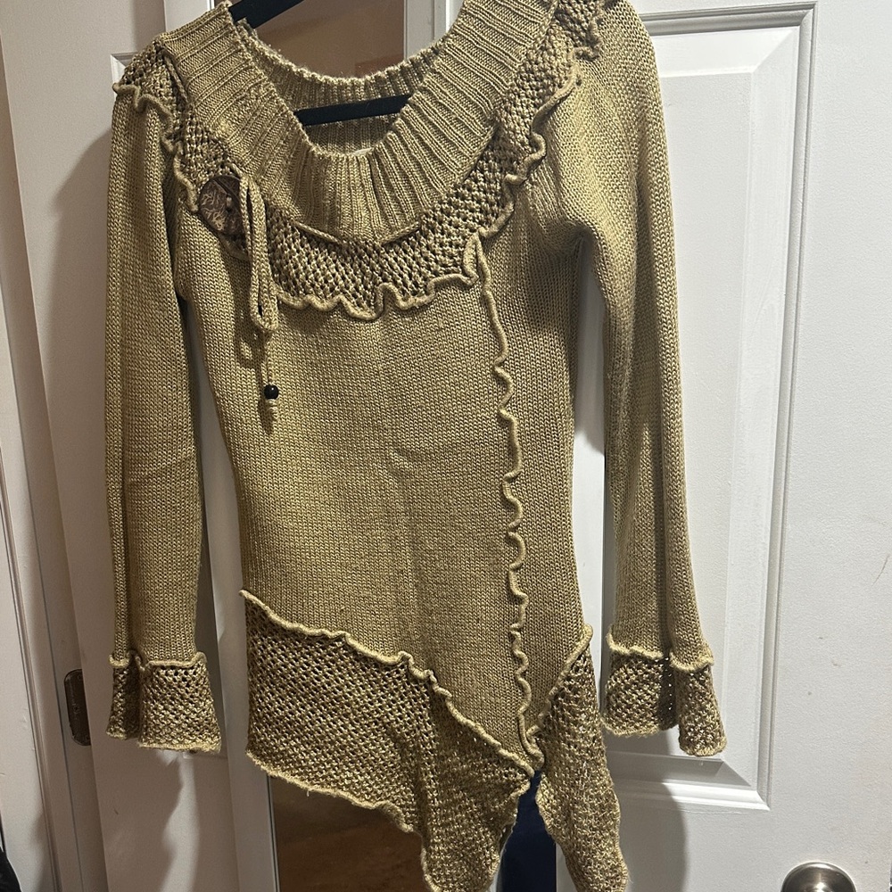 Boston Proper Asymmetrical Knit Sweater - Olive Green